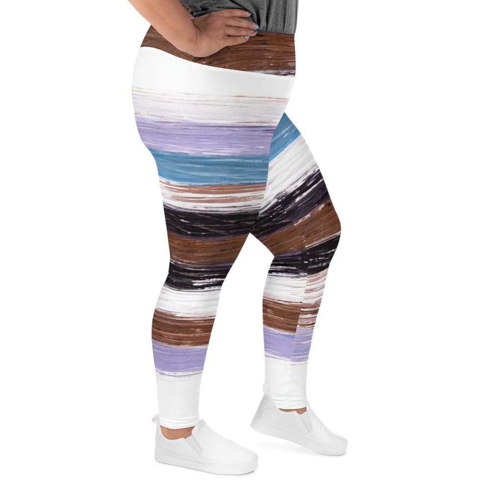 Womens Plus Size Fitness Leggings Lavender Black Brown Rustic Pattern - Womens