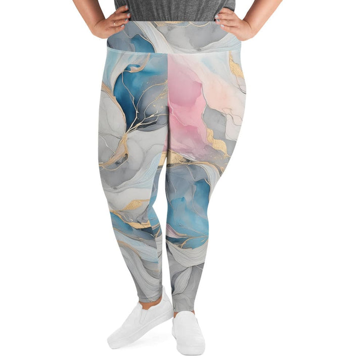 Womens Plus Size Fitness Leggings Marble Cloud of Grey Pink Blue 2 - Womens