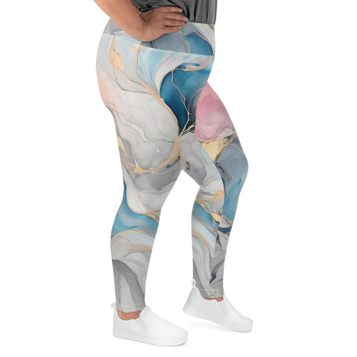 Womens Plus Size Fitness Leggings Marble Cloud of Grey Pink Blue 2 - Womens