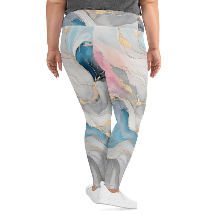 Womens Plus Size Fitness Leggings Marble Cloud of Grey Pink Blue 2 - Womens