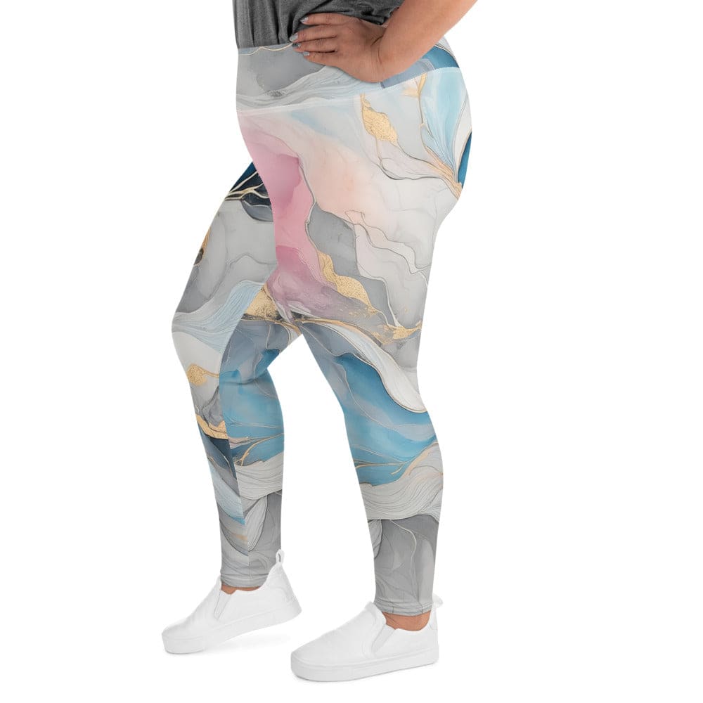 Womens Plus Size Fitness Leggings Marble Cloud of Grey Pink Blue 2 - Womens