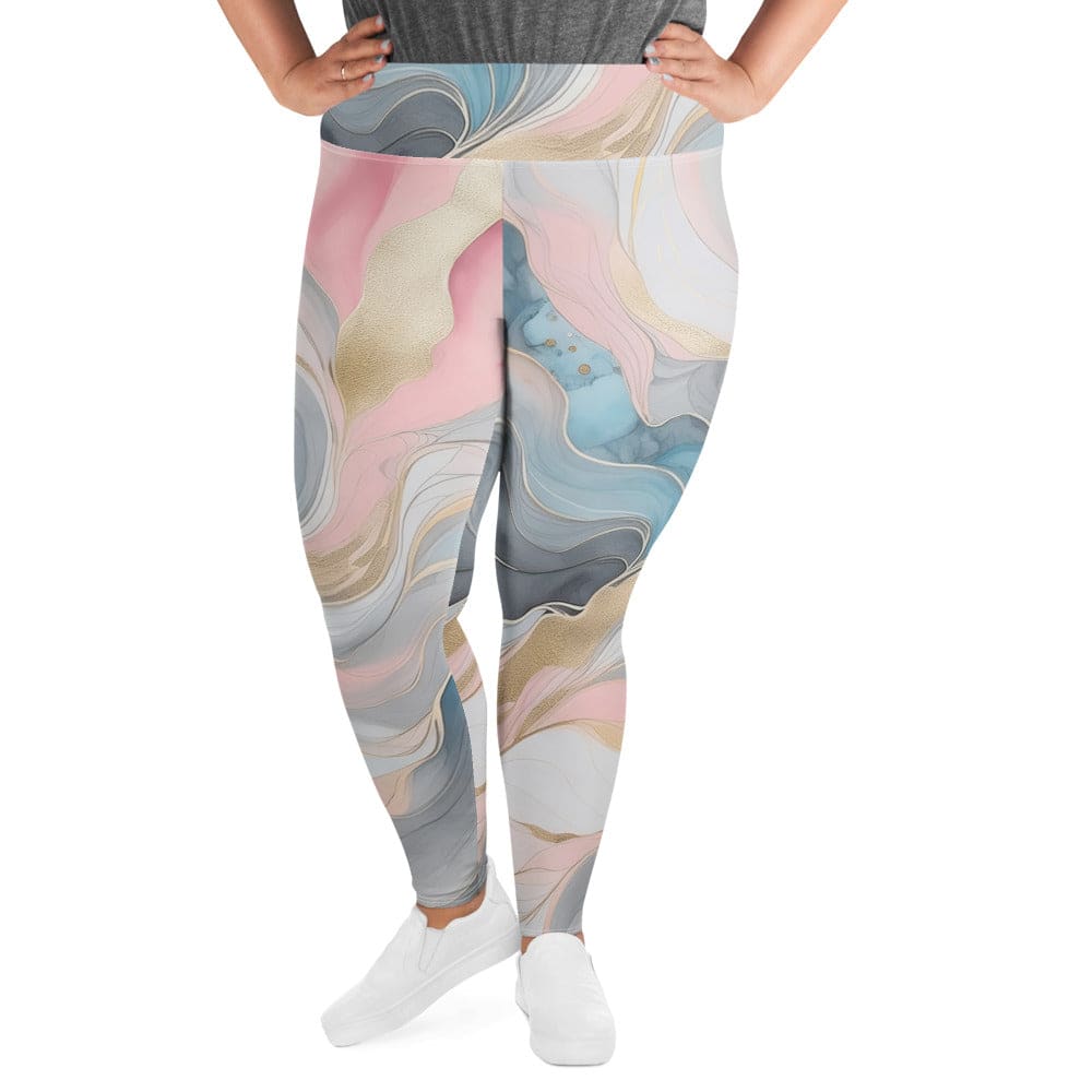 Womens Plus Size Fitness Leggings Marble Cloud Of Grey Pink Blue 3
