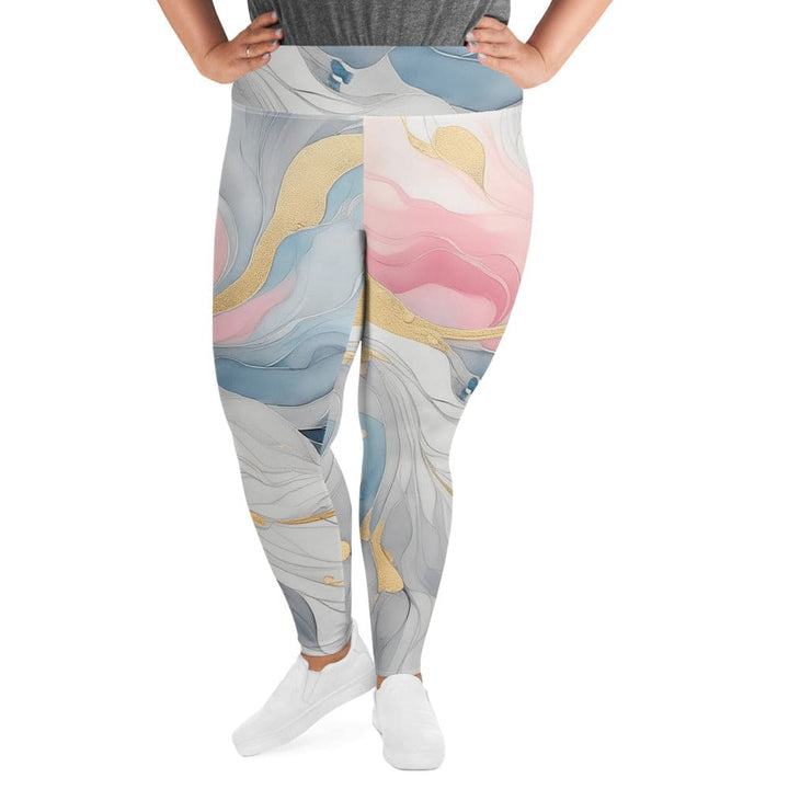 Womens Plus Size Fitness Leggings Marble Cloud of Grey Pink Blue 5522 - Womens