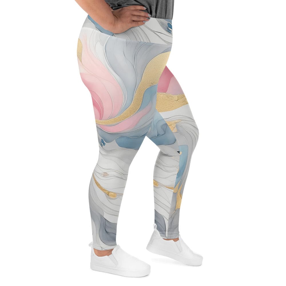 Womens Plus Size Fitness Leggings Marble Cloud of Grey Pink Blue 5522 - Womens