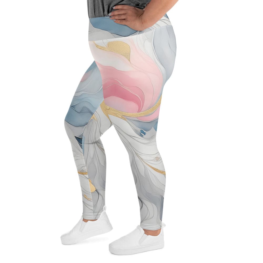 Womens Plus Size Fitness Leggings Marble Cloud of Grey Pink Blue 5522 - Womens