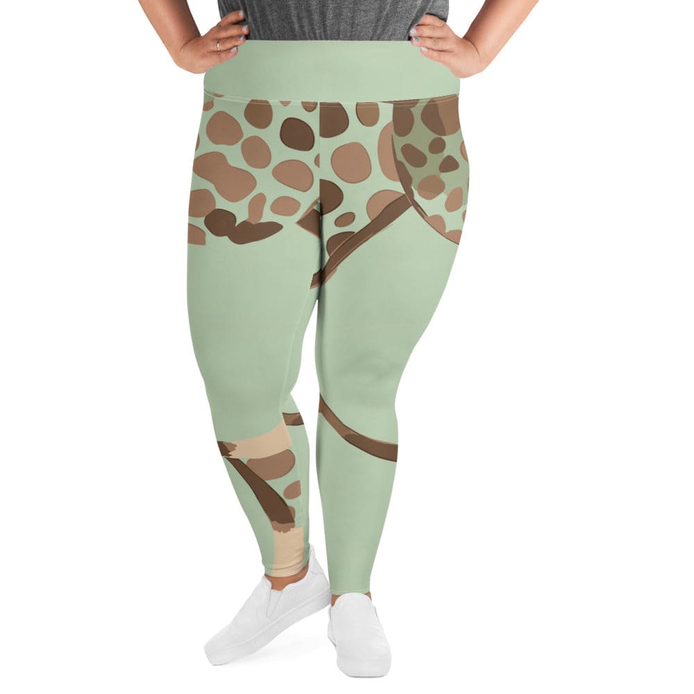 Womens Plus Size Fitness Leggings Mint Green And Brown Spotted