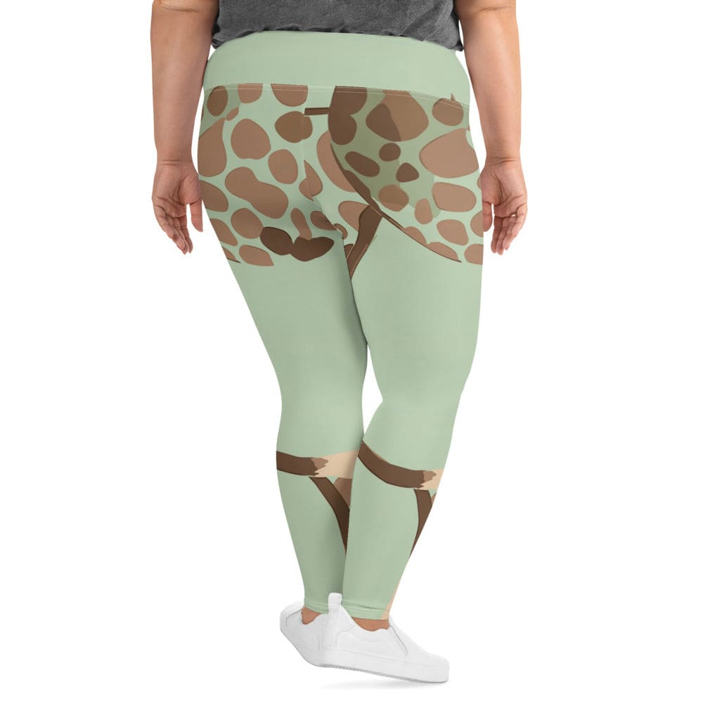 Womens Plus Size Fitness Leggings Mint Green And Brown Spotted