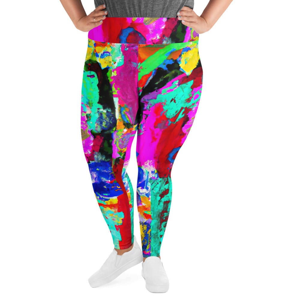 Womens Plus Size Fitness Leggings Multicolor Abstract Pattern