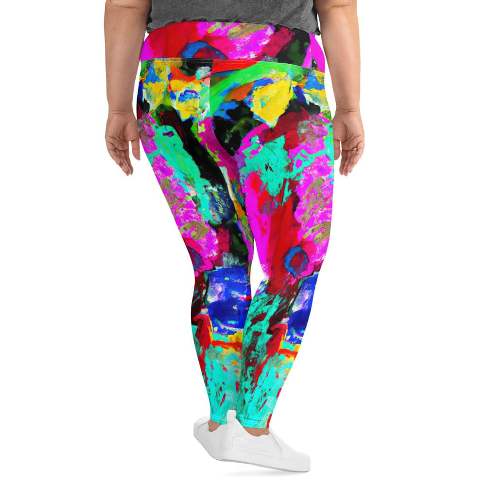 Womens Plus Size Fitness Leggings Multicolor Abstract Pattern