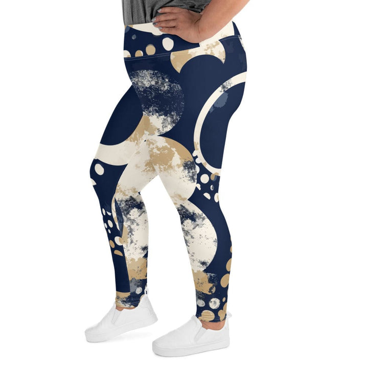 Womens Plus Size Fitness Leggings Navy Blue And Beige Spotted
