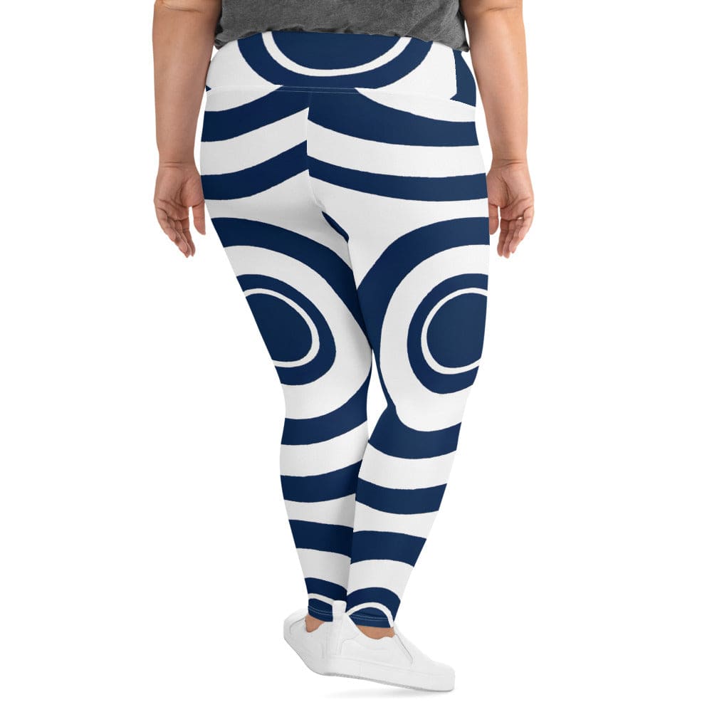 Womens Plus Size Fitness Leggings Navy Blue And White Circular