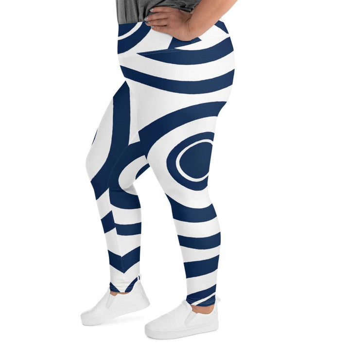 Womens Plus Size Fitness Leggings Navy Blue And White Circular