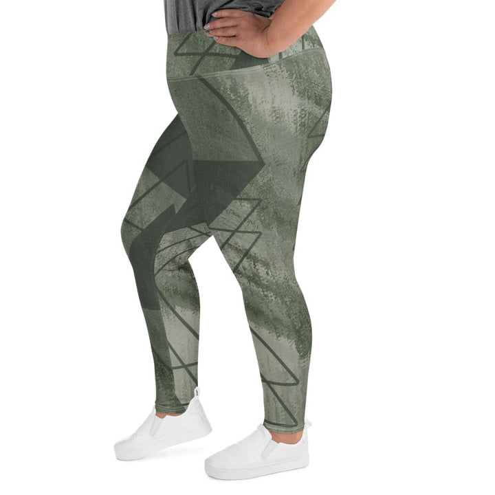Womens Plus Size Fitness Leggings Olive Green Triangular Colorblock
