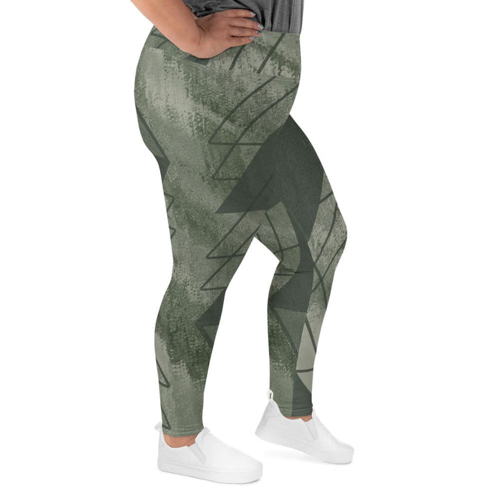 Womens Plus Size Fitness Leggings Olive Green Triangular Colorblock