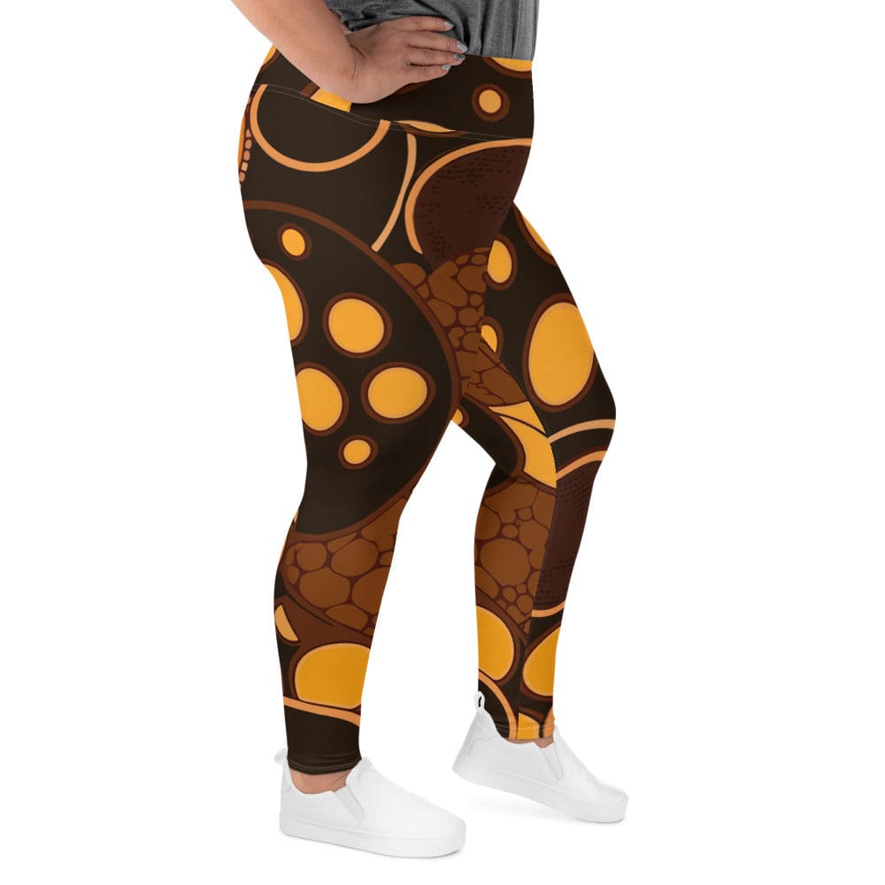 Womens Plus Size Fitness Leggings Orange And Brown Spotted