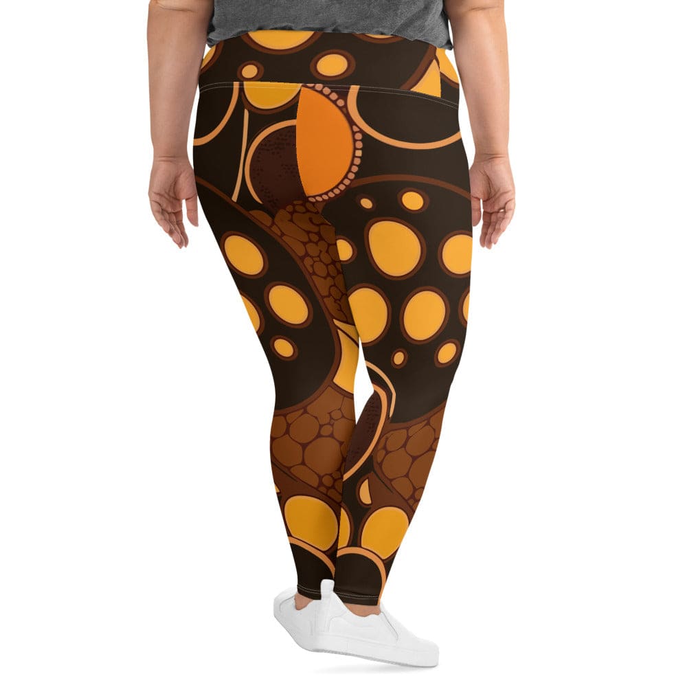 Womens Plus Size Fitness Leggings Orange And Brown Spotted