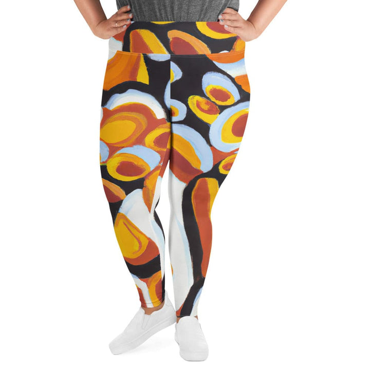 Womens Plus Size Fitness Leggings Orange Black White Geometric Print