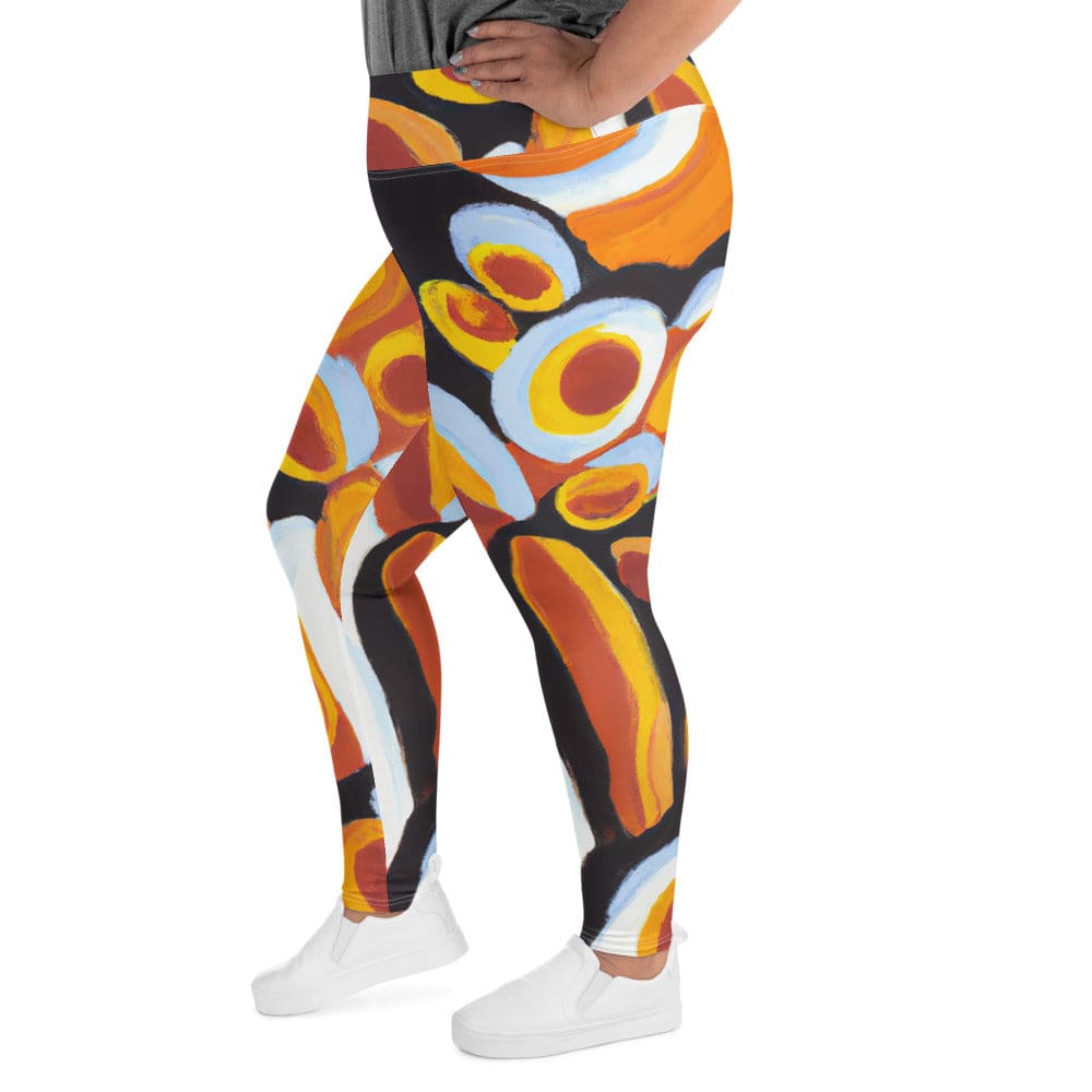 Womens Plus Size Fitness Leggings Orange Black White Geometric Print