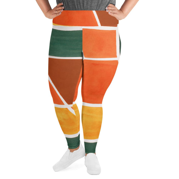 Womens Plus Size Fitness Leggings Orange Green Boho Pattern - Womens | Leggings