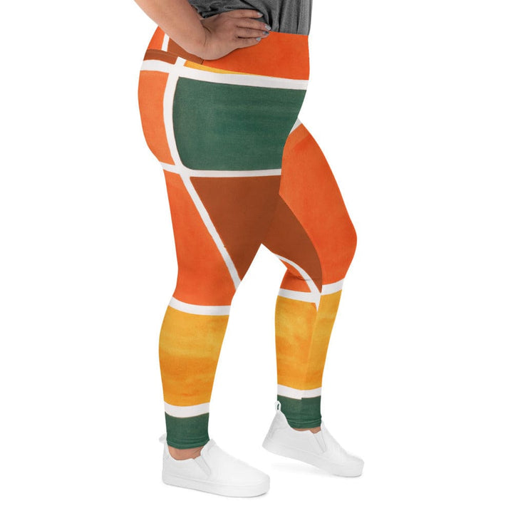 Womens Plus Size Fitness Leggings Orange Green Boho Pattern - Womens | Leggings