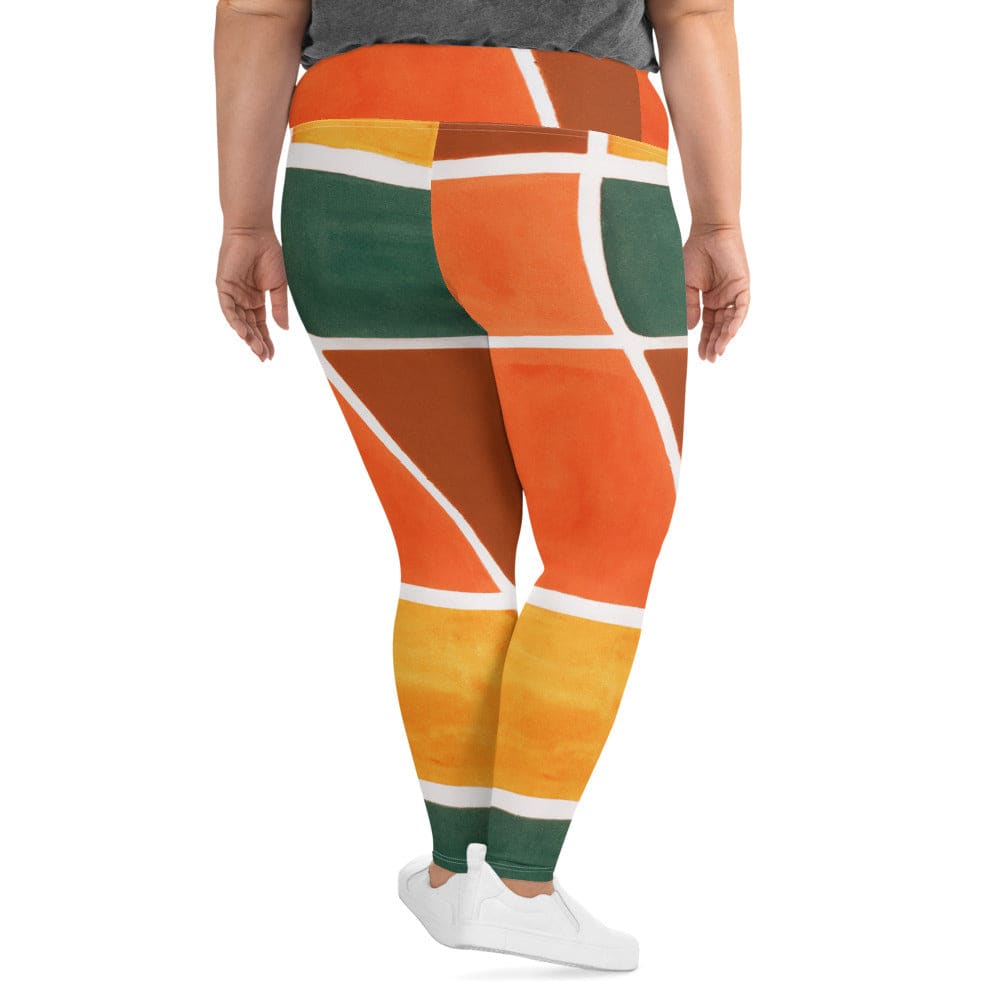 Womens Plus Size Fitness Leggings Orange Green Boho Pattern
