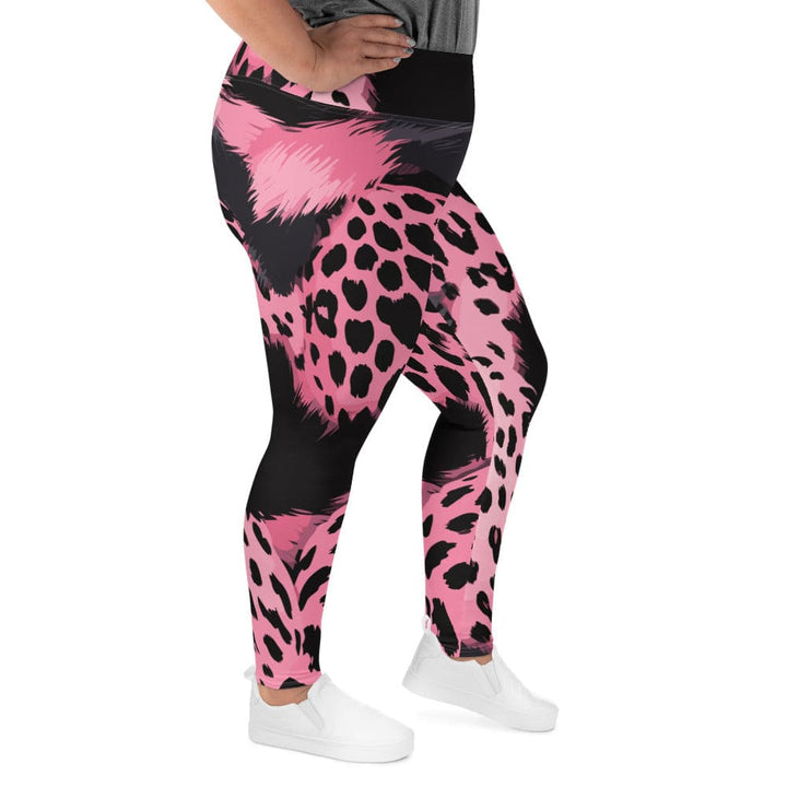 Womens Plus Size Fitness Leggings Pink And Black Spotted Illustration