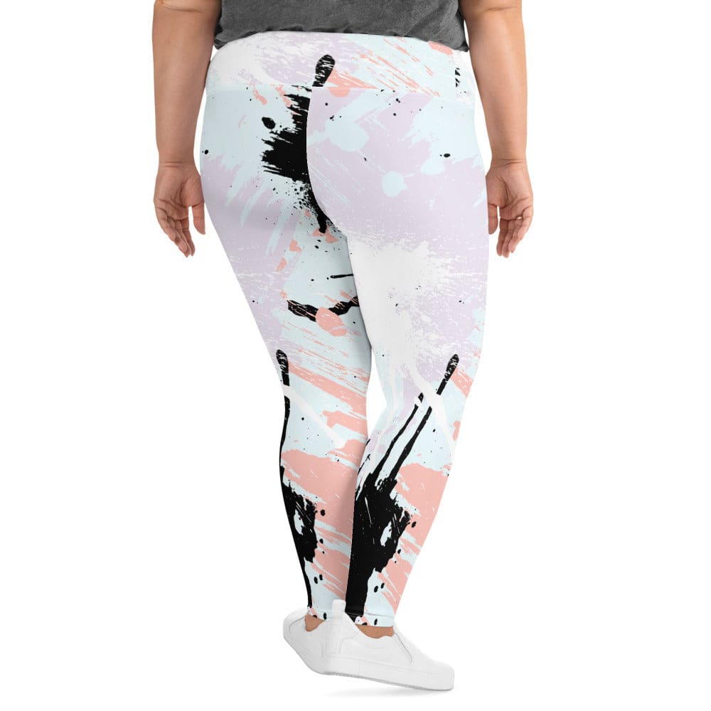 Womens Plus Size Fitness Leggings Pink Black Abstract Pattern