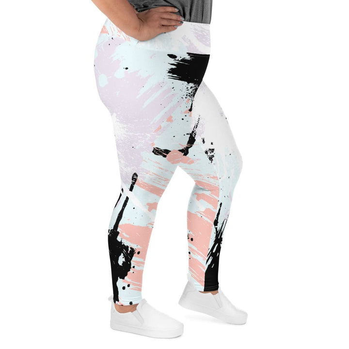Womens Plus Size Fitness Leggings Pink Black Abstract Pattern