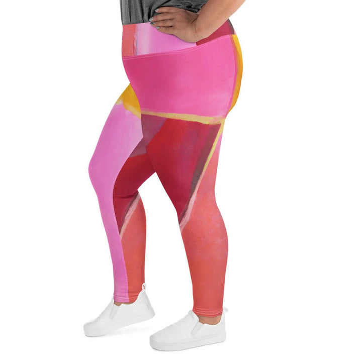 Womens Plus Size Fitness Leggings Pink Mauve Red Geometric Pattern
