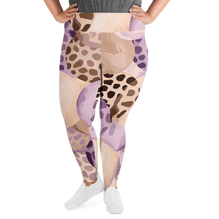 Womens Plus Size Fitness Leggings Purple Lavender And Brown Spotted