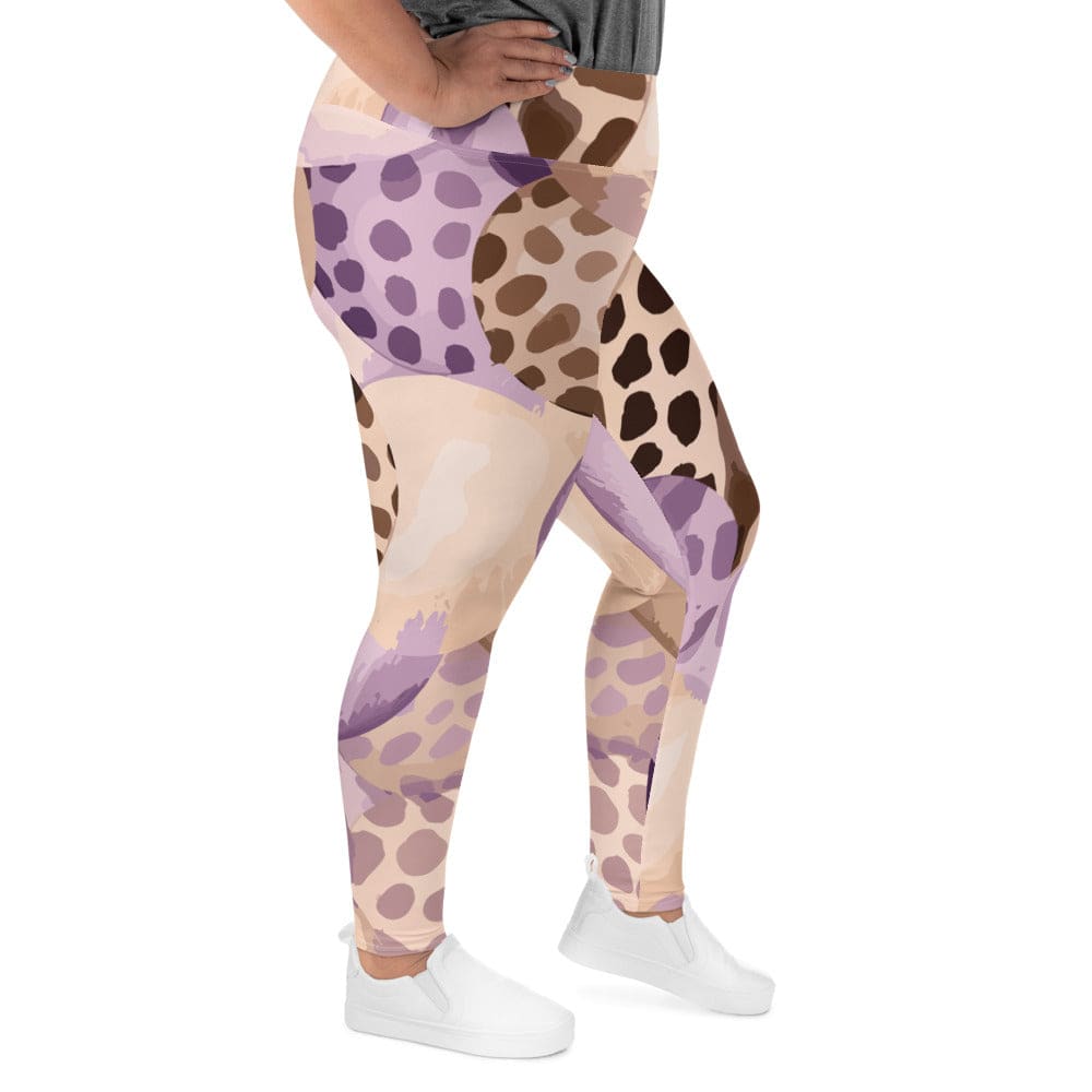 Womens Plus Size Fitness Leggings Purple Lavender And Brown Spotted