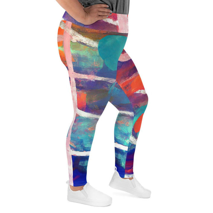 Womens Plus Size Fitness Leggings Red Blue Abstract Pattern