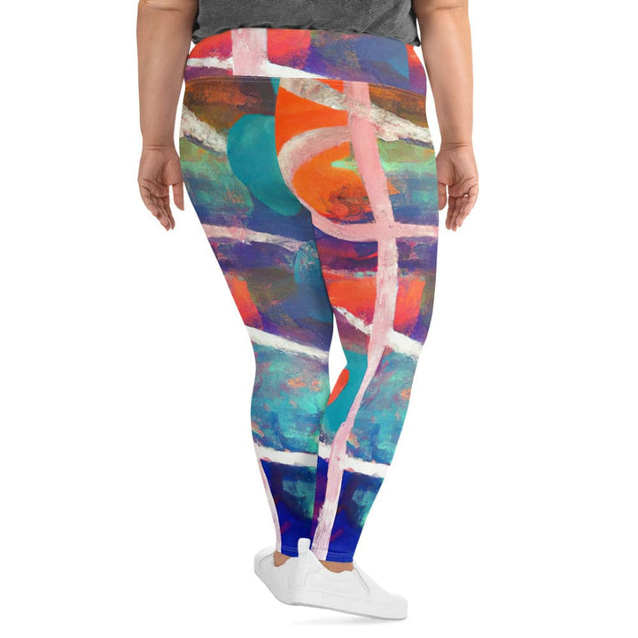 Womens Plus Size Fitness Leggings Red Blue Abstract Pattern