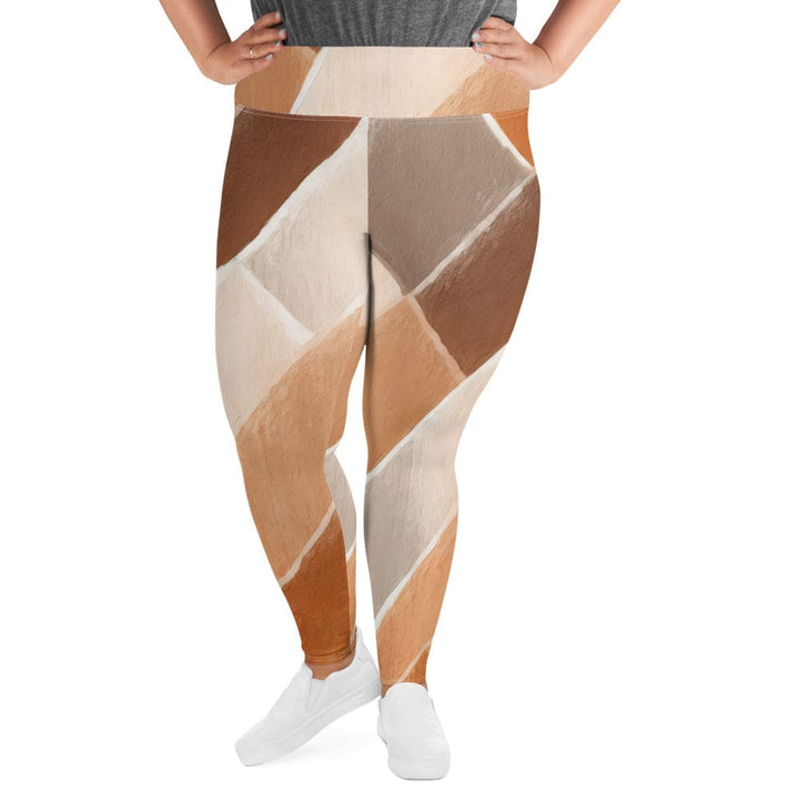 Womens Plus Size Fitness Leggings Brown Rustic Watercolors Print - Womens