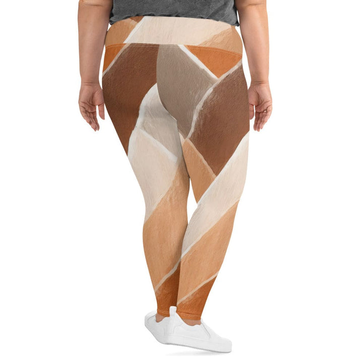 Womens Plus Size Fitness Leggings Brown Rustic Watercolors Print - Womens