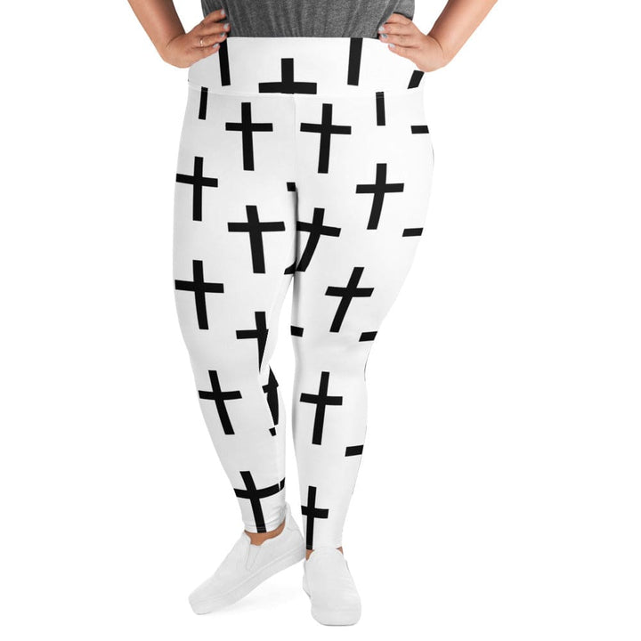 Womens Plus Size Fitness Leggings White Black Cross Print - Womens | Leggings