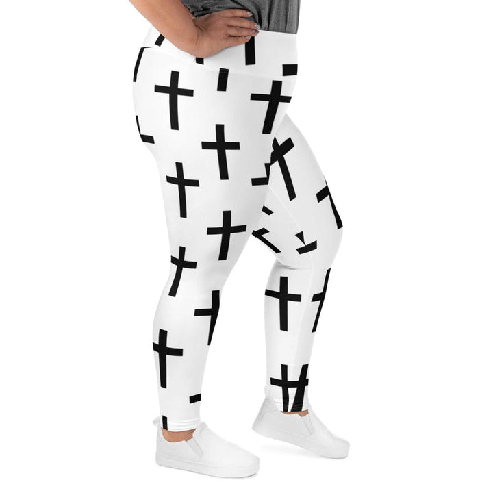 Womens Plus Size Fitness Leggings White Black Cross Print - Womens | Leggings