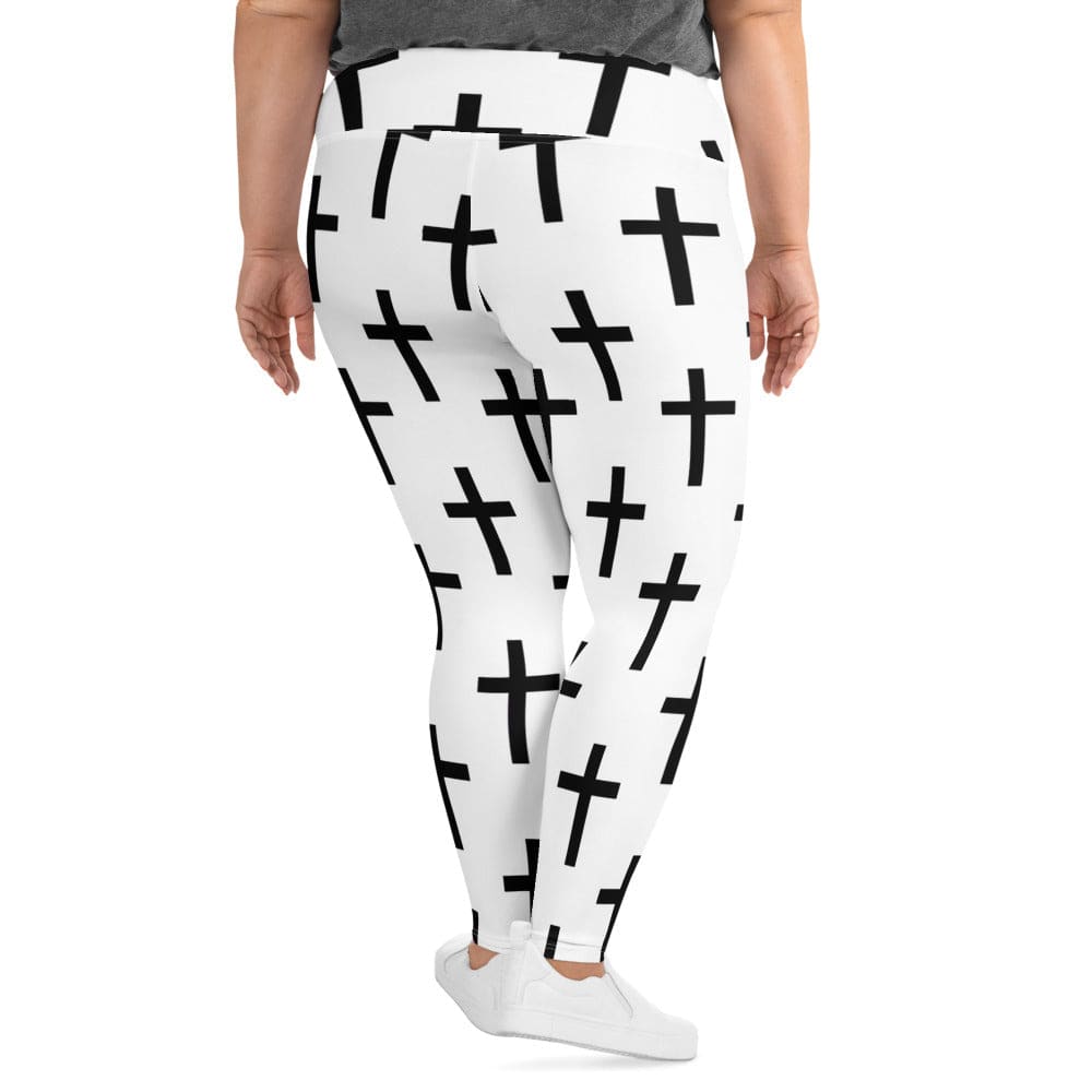 Womens Plus Size Fitness Leggings White Black Cross Print - Womens | Leggings