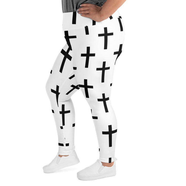 Womens Plus Size Fitness Leggings White Black Cross Print - Womens | Leggings