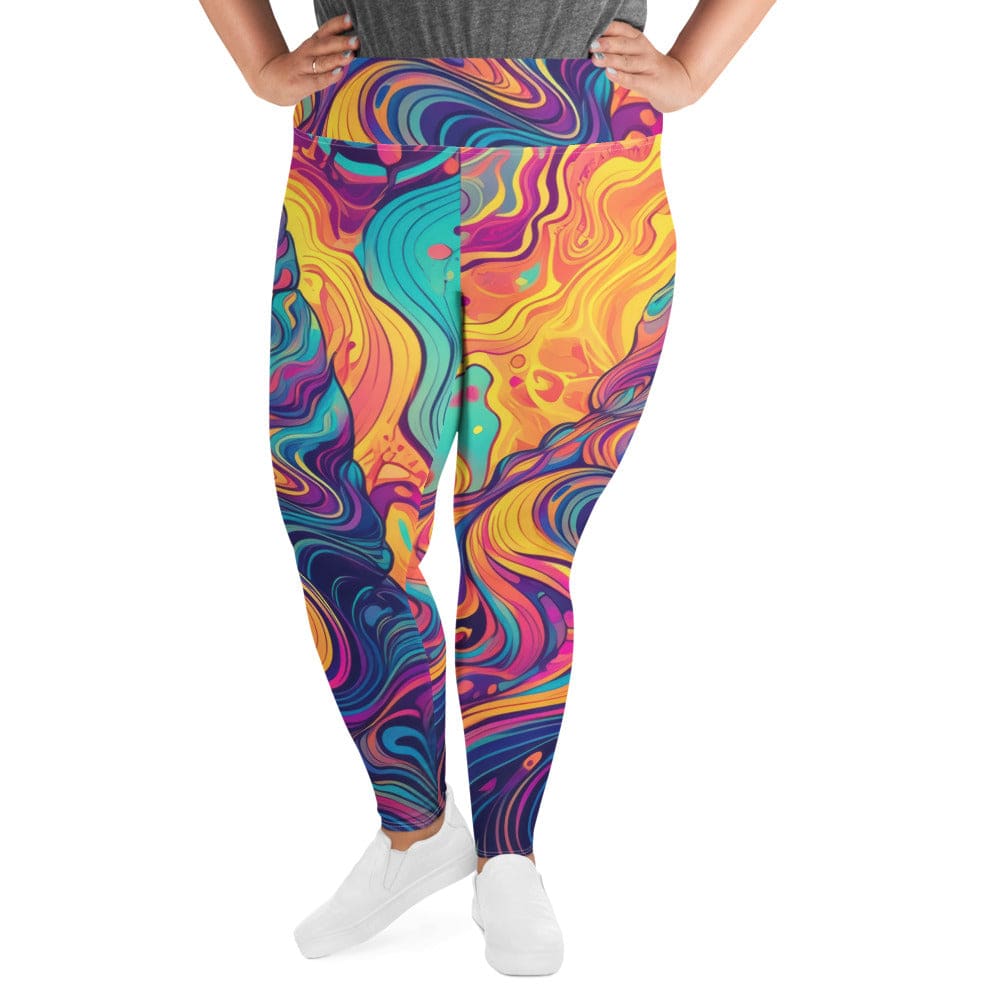 Womens Plus Size Fitness Leggings Vibrant Psychedelic Rave Pattern 2