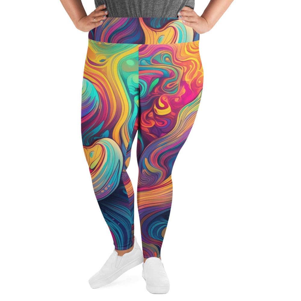 Womens Plus Size Fitness Leggings Vibrant Psychedelic Rave Pattern