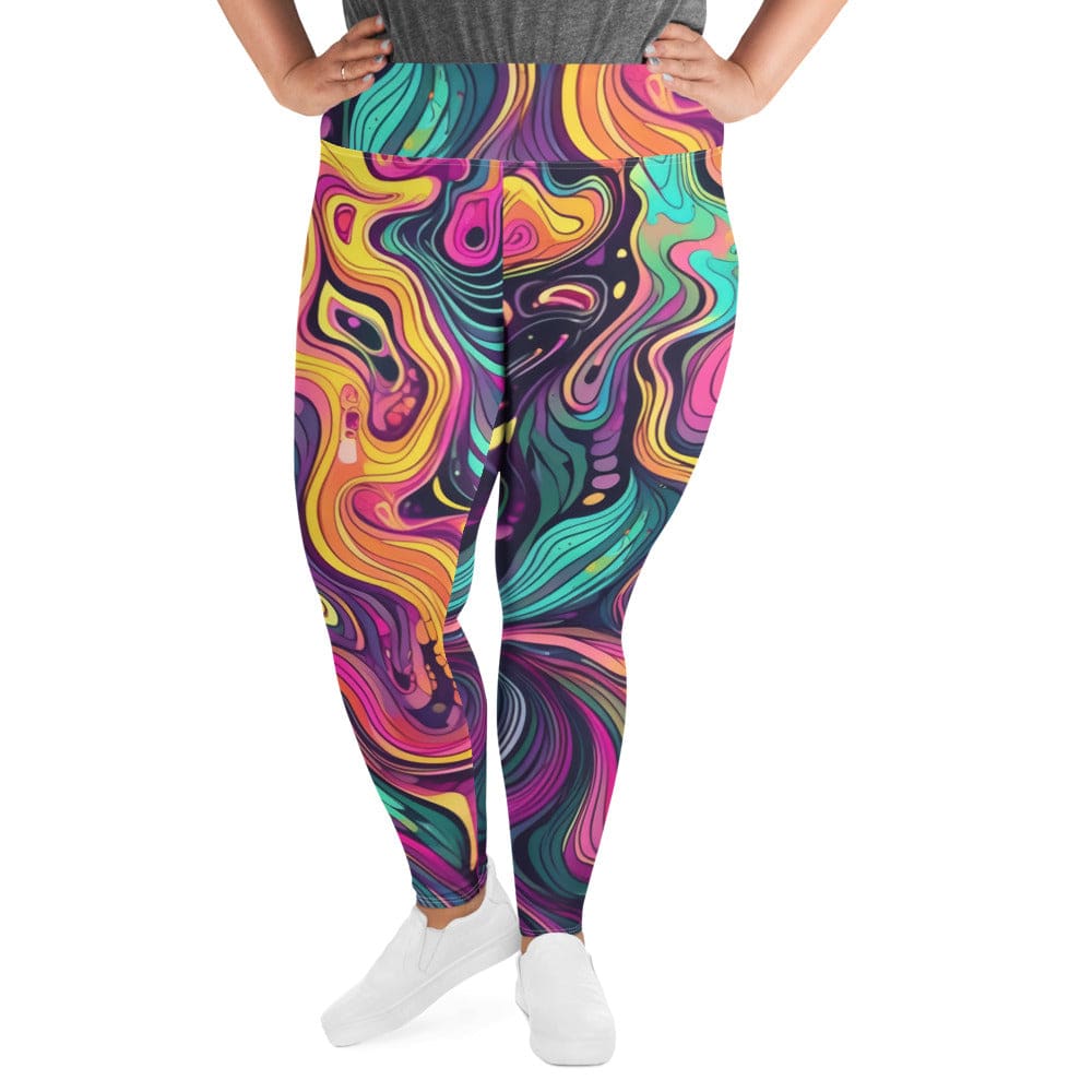 Womens Plus Size Fitness Leggings Vibrant Psychedelic Rave Pattern 3