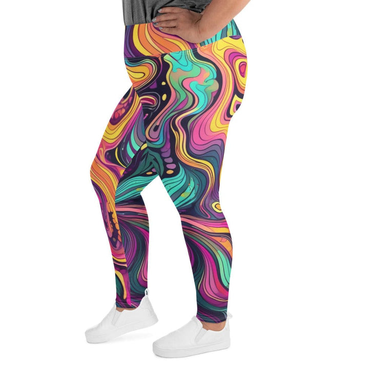 Womens Plus Size Fitness Leggings Vibrant Psychedelic Rave Pattern 3