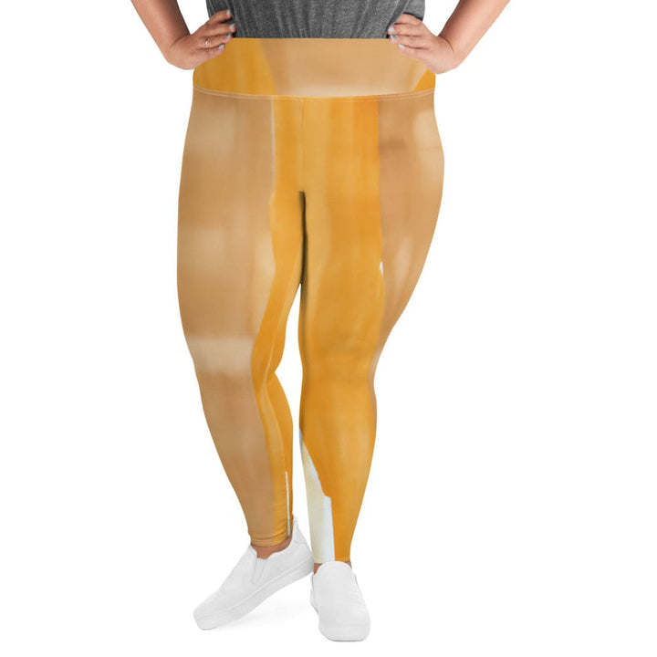 Womens Plus Size Fitness Leggings Yellow Brown Abstract Pattern - Womens