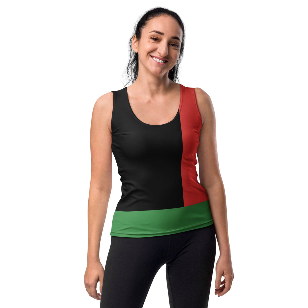 Womens Racer Tank Top - Black Red Green Stripped