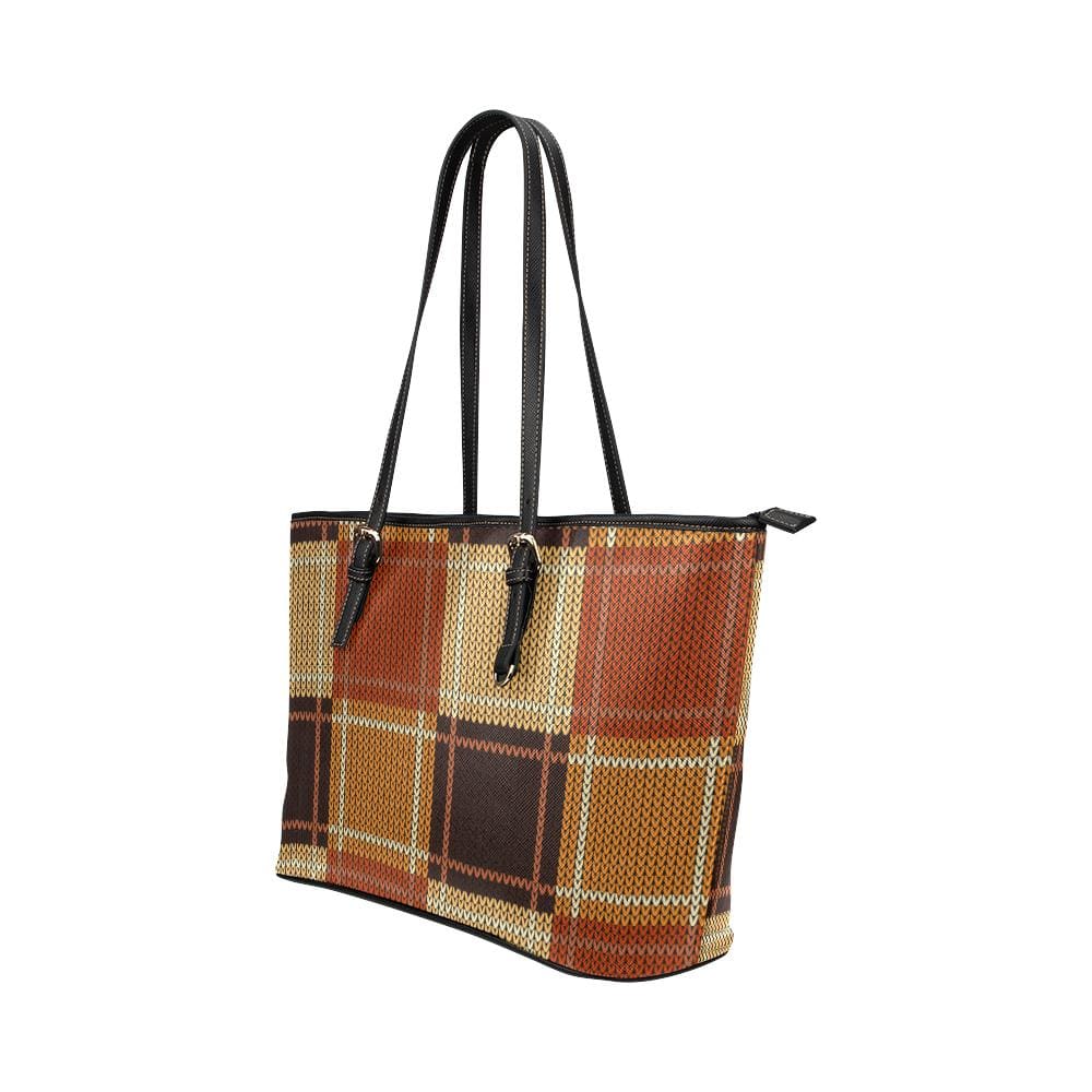 Women’s Shoulder Bag Brown Checker Double Handle Handbag - Bags | Leather