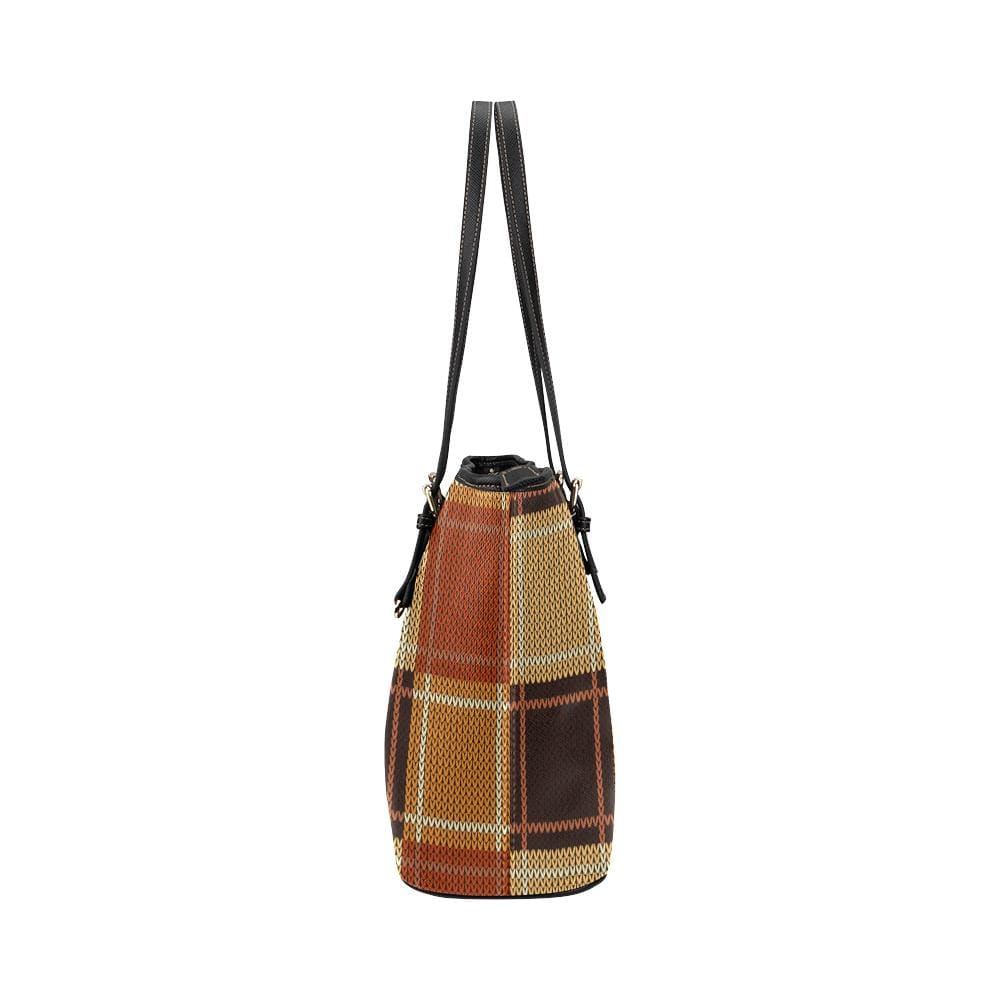 Women’s Shoulder Bag Brown Checker Double Handle Handbag - Bags | Leather