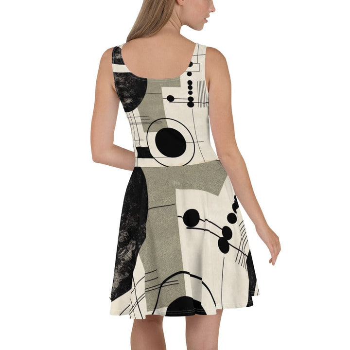 Womens Skater Dress - Abstract Black Beige Brown Geometric Shapes