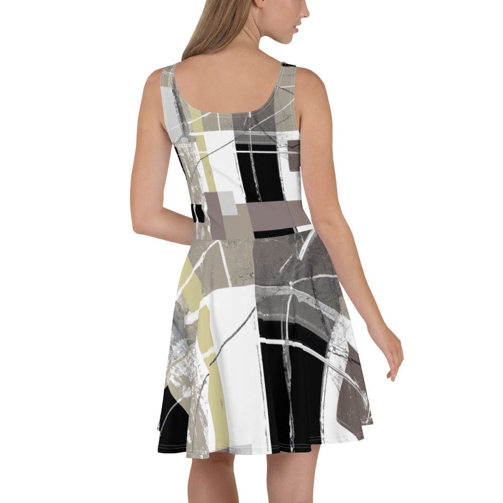 Womens Skater Dress - Abstract Brown Geometric Shapes 2