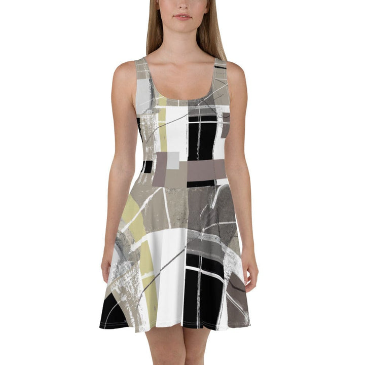 Womens Skater Dress - Abstract Brown Geometric Shapes 2